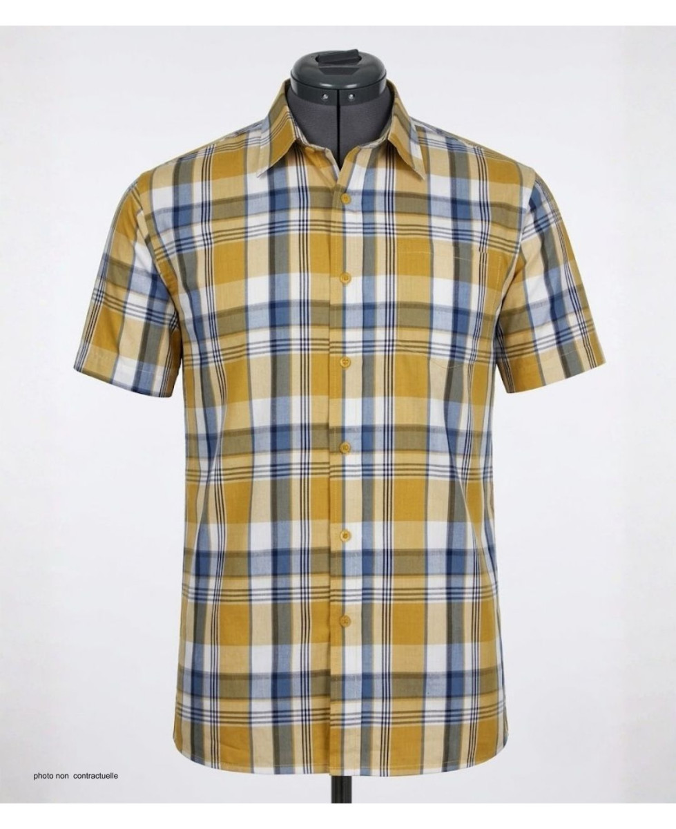 Chemise Fils Teints manches courtes jaune et gris facile à repasser