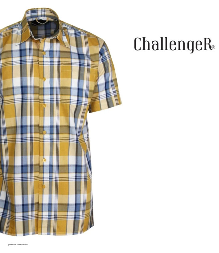 Chemise Fils Teints manches courtes jaune et gris facile à repasser