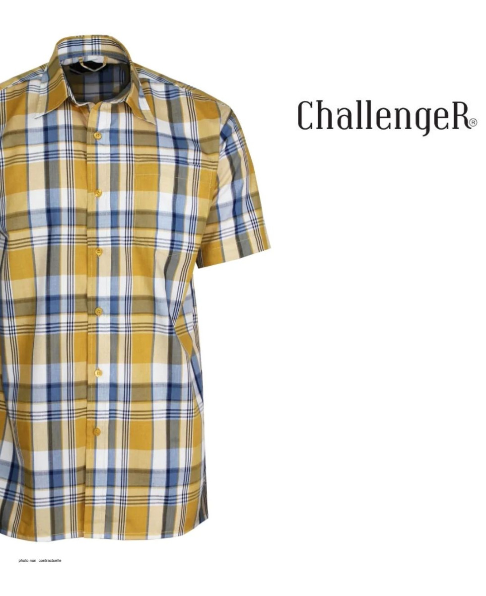 Chemise Fils Teints manches courtes jaune et gris facile à repasser