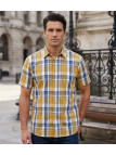Chemise Fils Teints manches courtes jaune et gris facile à repasser