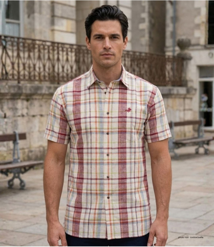 Chemise TACOMA1 manches courtes coton & lin beige orange