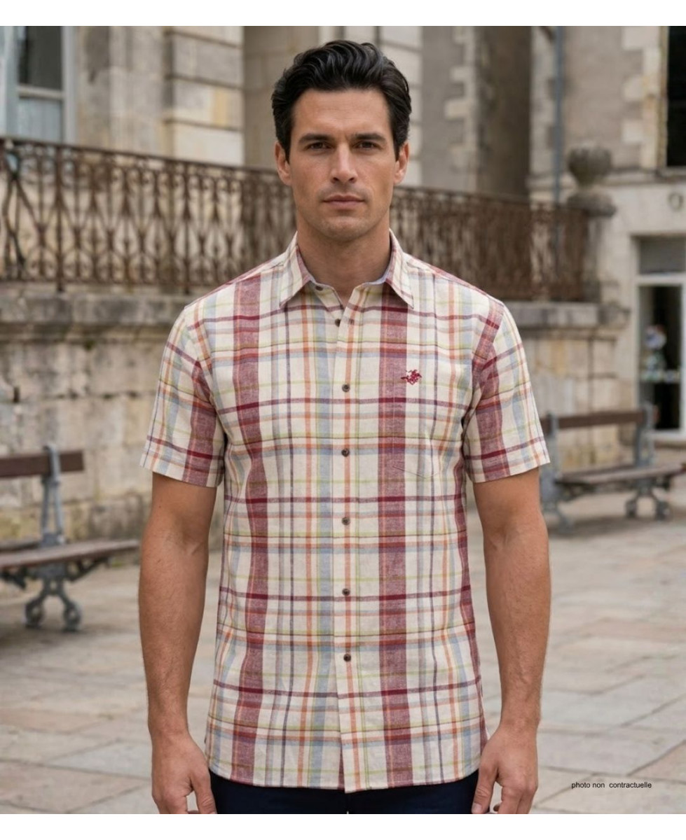 Chemise TACOMA1 manches courtes coton & lin beige orange