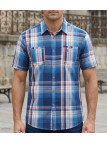 Chemise manches courtes bleu et orange à carreaux Winchester TALMO1 en coton avec deux poches poitrine à rabat fantaisie
