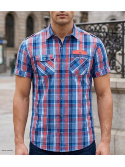 Chemise manches courtes orange et corail Winchester TAMPA2 en coton avec poche poitrine boutonnée et revers de manches unis