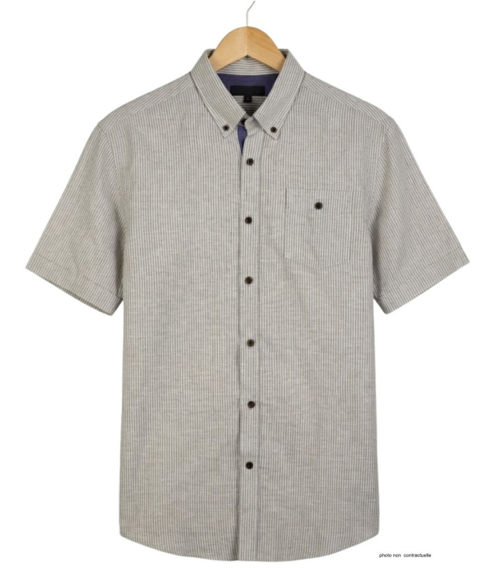 Chemise Mode Directe Fines Rayures manches courtes lin beige