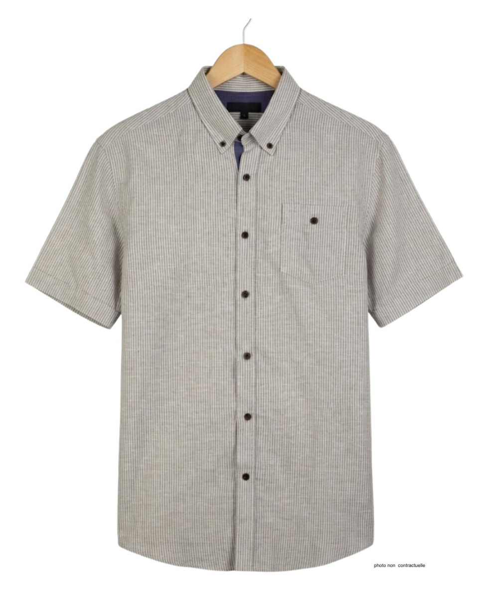 Chemise Mode Directe Fines Rayures manches courtes lin beige