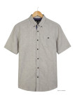Chemise Mode Directe Fines Rayures manches courtes lin beige