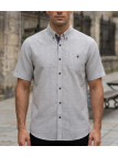 Chemise manches courtes beige à fines rayures Mode Directe Fines Rayures en lin et coton avec col boutonné et poche poitrine
