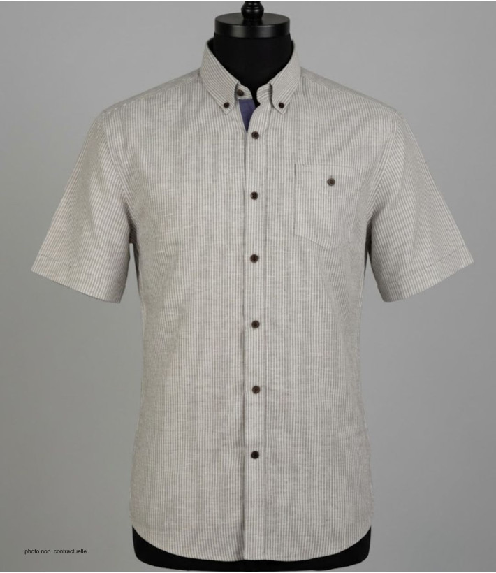 Chemise Mode Directe Fines Rayures manches courtes lin beige