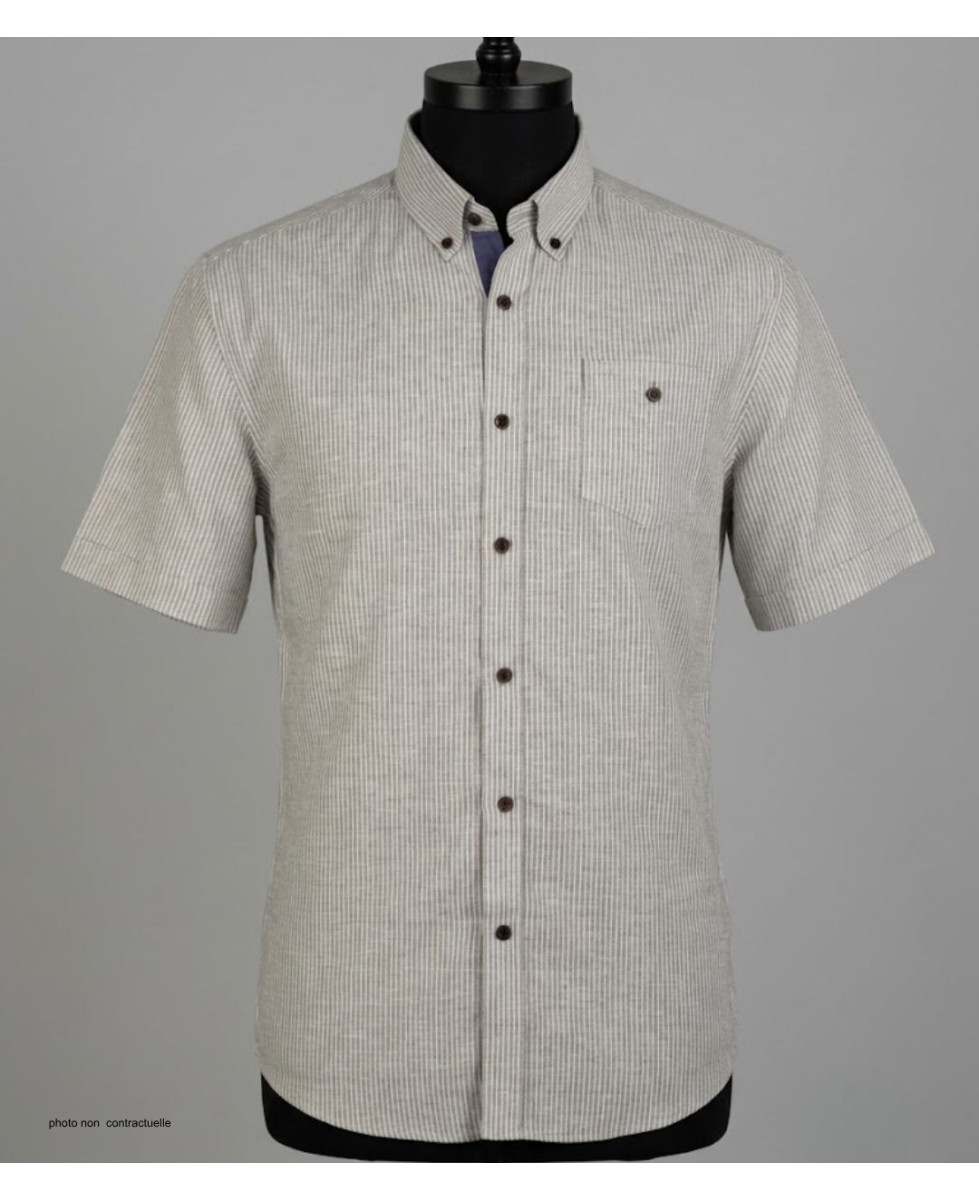Chemise Mode Directe Fines Rayures manches courtes lin beige