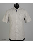 Chemise Mode Directe Fines Rayures manches courtes lin beige