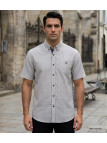Chemise Mode Directe Fines Rayures manches courtes lin beige