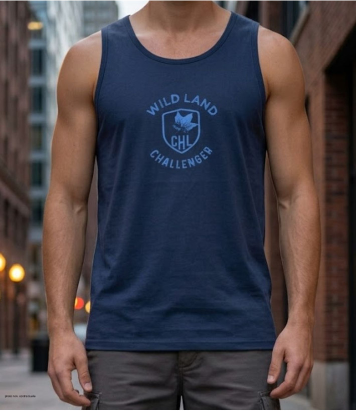 Débardeur homme Challenger modèle SORRY1 coloris marine avec imprimé