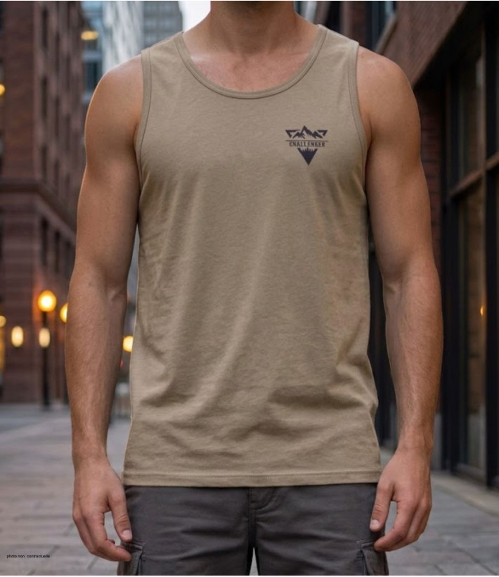 Débardeur homme Challenger modèle SOLEIL coloris taupe avec sérigraphie poitrine