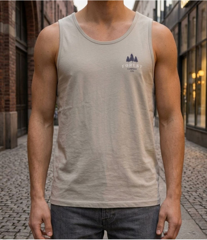 Débardeur homme Challenger modèle SLAVE coloris beige avec petite sérigraphie poitrine