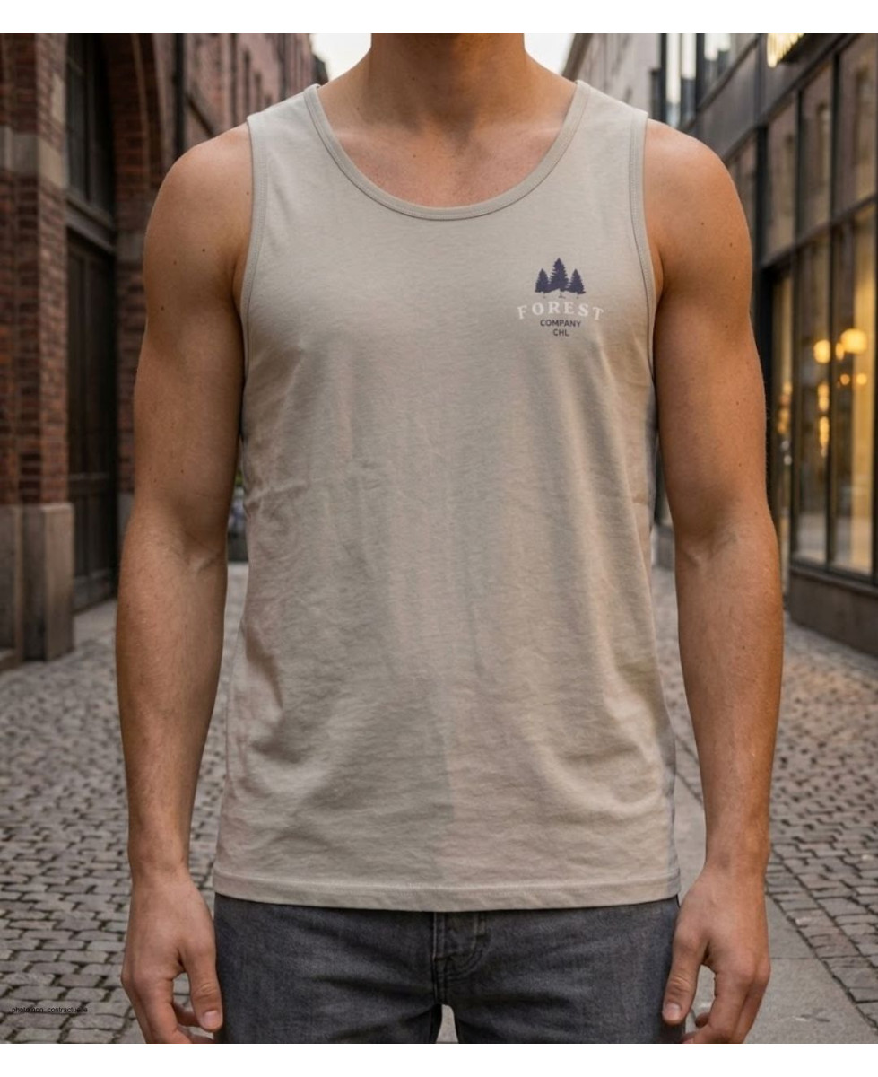 Débardeur homme Challenger modèle SLAVE coloris beige avec petite sérigraphie poitrine