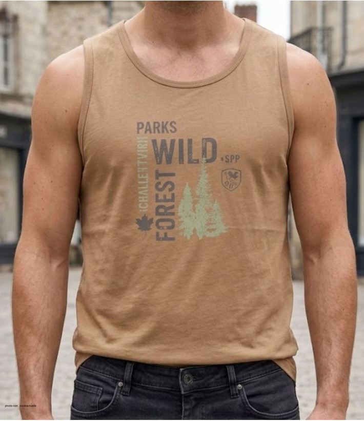 Débardeur homme Challenger modèle SIG1 coloris camel et marron avec imprimé