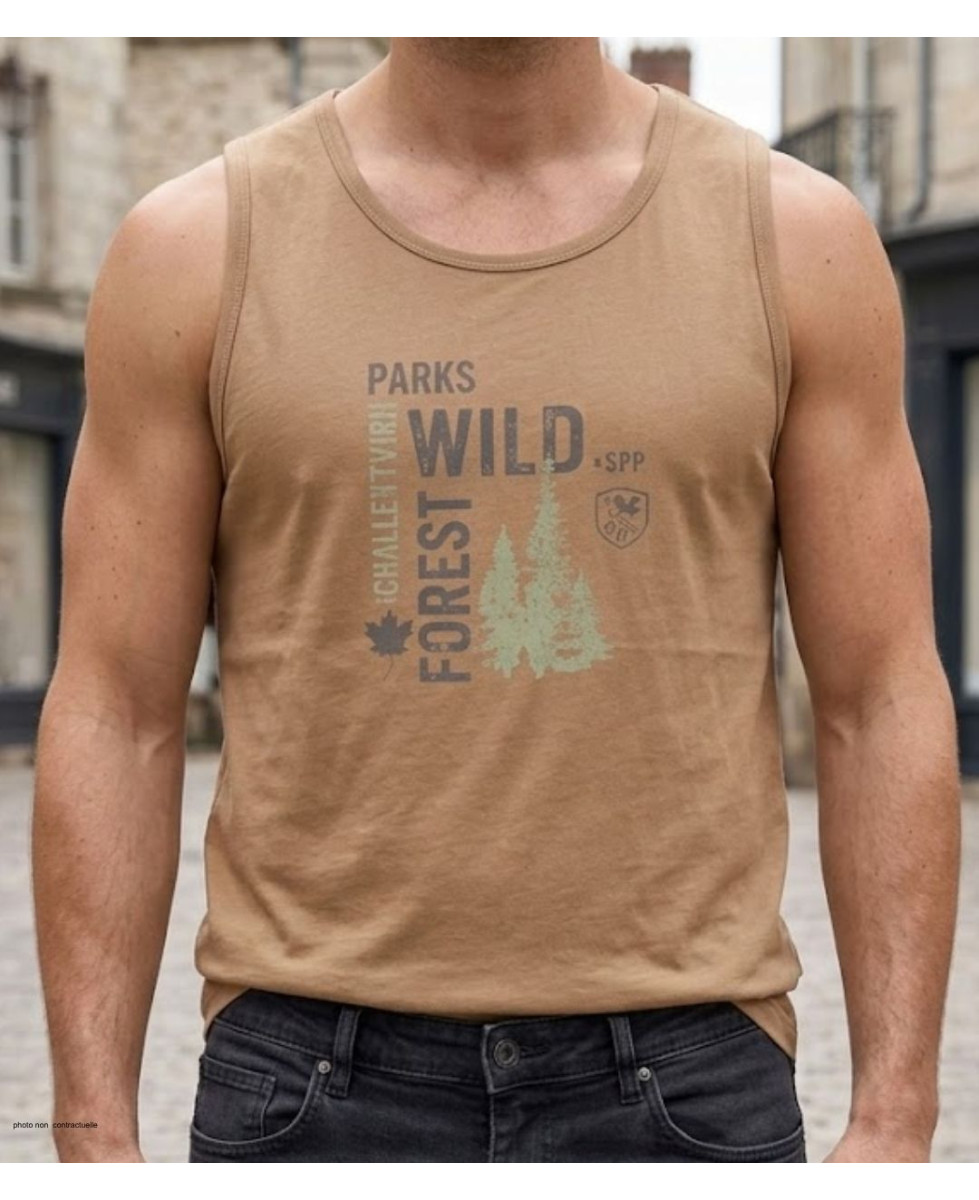 Débardeur homme Challenger modèle SIG1 coloris camel et marron avec imprimé