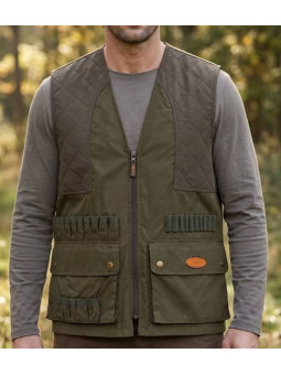 Gilet traqueur sans manches kaki LEDERTYS LY0208 bi-matière avec renforts aux épaules et cartouchière