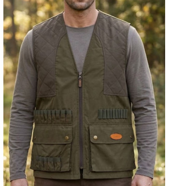 Gilet traqueur sans manches kaki LEDERTYS LY0208 bi-matière avec renforts aux épaules et cartouchière