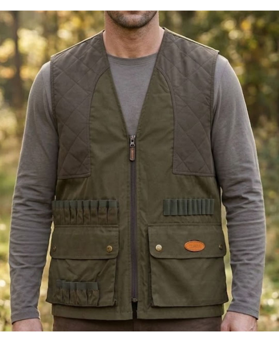 Gilet traqueur sans manches kaki LEDERTYS LY0208 bi-matière avec renforts aux épaules et cartouchière