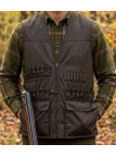 Gilet de chasse sans manches kaki LEDERTYS Impercoat LY0209 avec cartouchière et carnier détachable