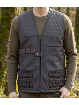 Gilet de chasse sans manches kaki LEDERTYS Spécial Munitions LY0204 avec cartouchière et renforts matelassés aux épaules
