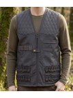 Gilet de chasse sans manches kaki LEDERTYS Spécial Munitions LY0204 avec cartouchière et renforts matelassés aux épaules