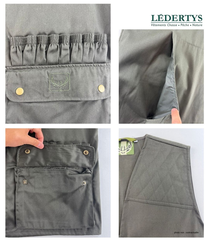 LEDERTYS LY0207 — Gilet de chasse vert à cartouchière