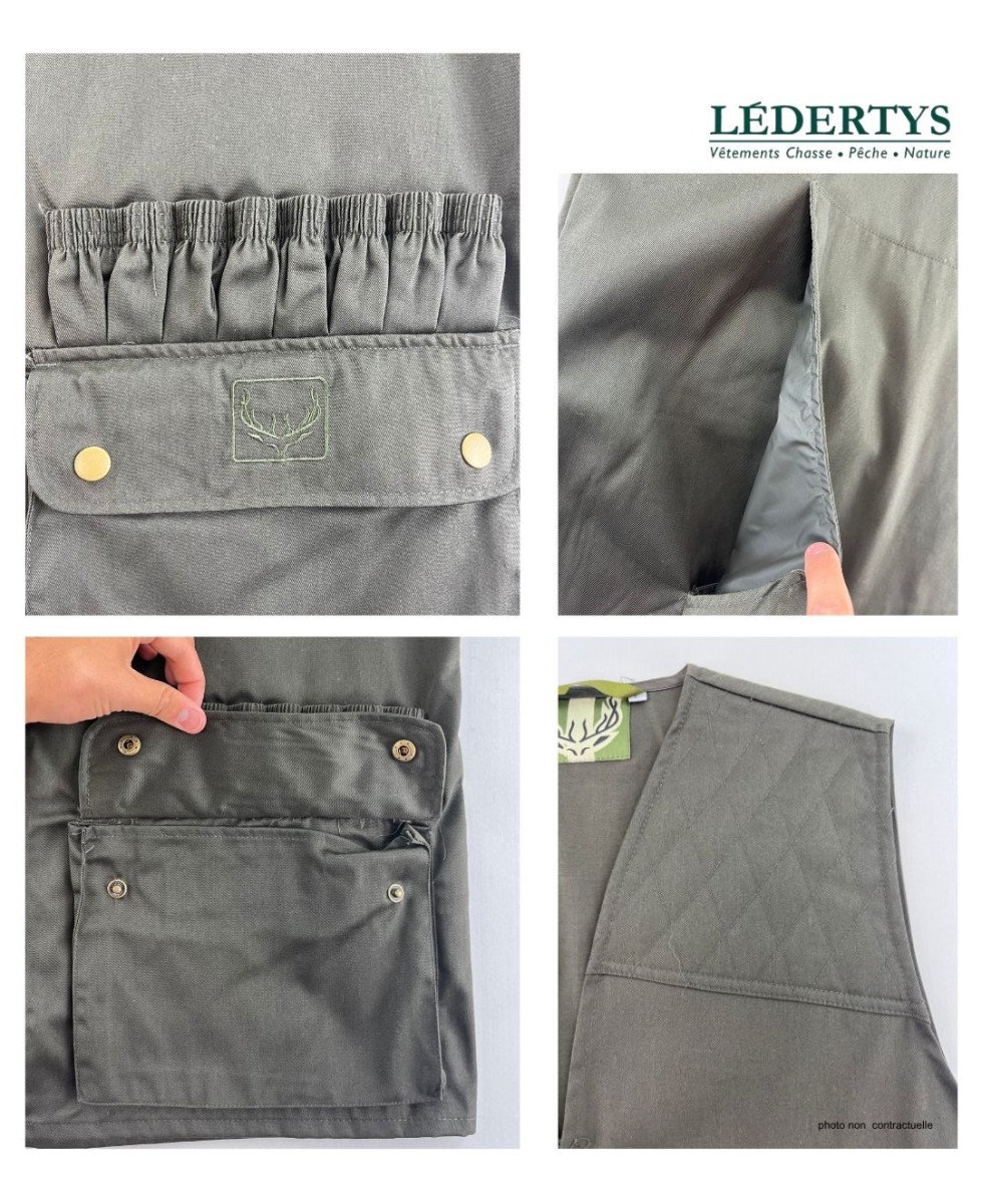 LEDERTYS LY0207 — Gilet de chasse vert à cartouchière