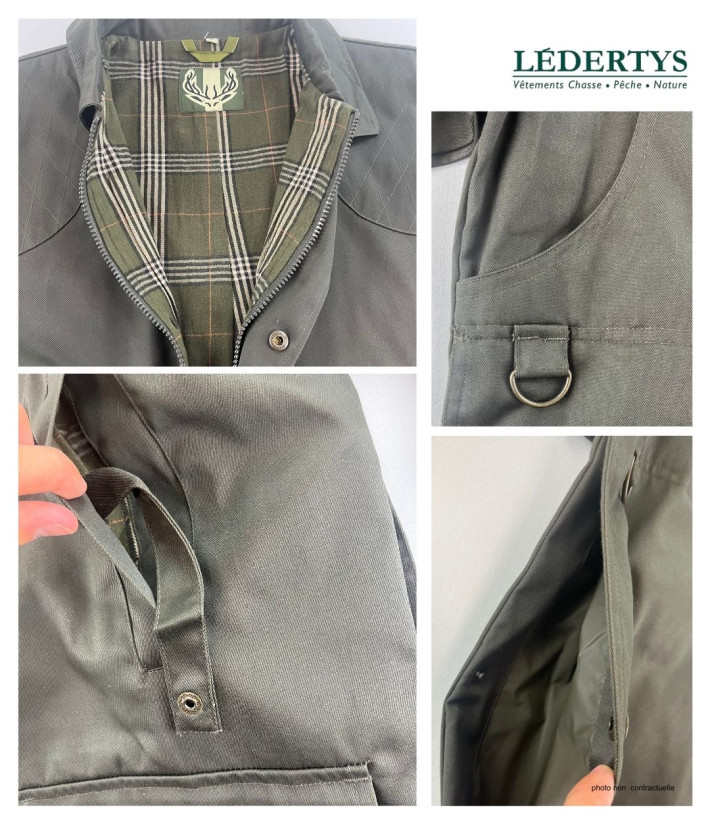 LEDERTYS LY0007 — Veste de chasse kaki à carnier PVC