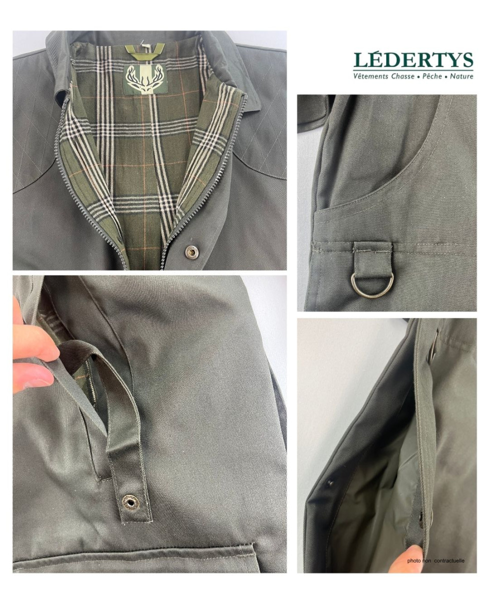 LEDERTYS LY0007 — Veste de chasse kaki à carnier PVC