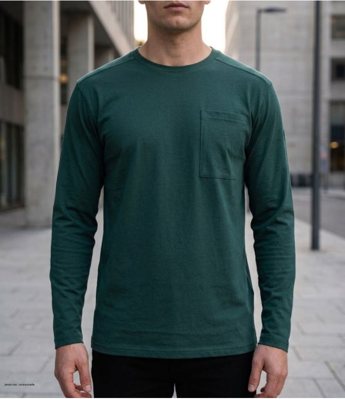 T-shirt manches longues homme vert foncé CHALLENGER modèle CORSAIRE2 avec poche poitrine