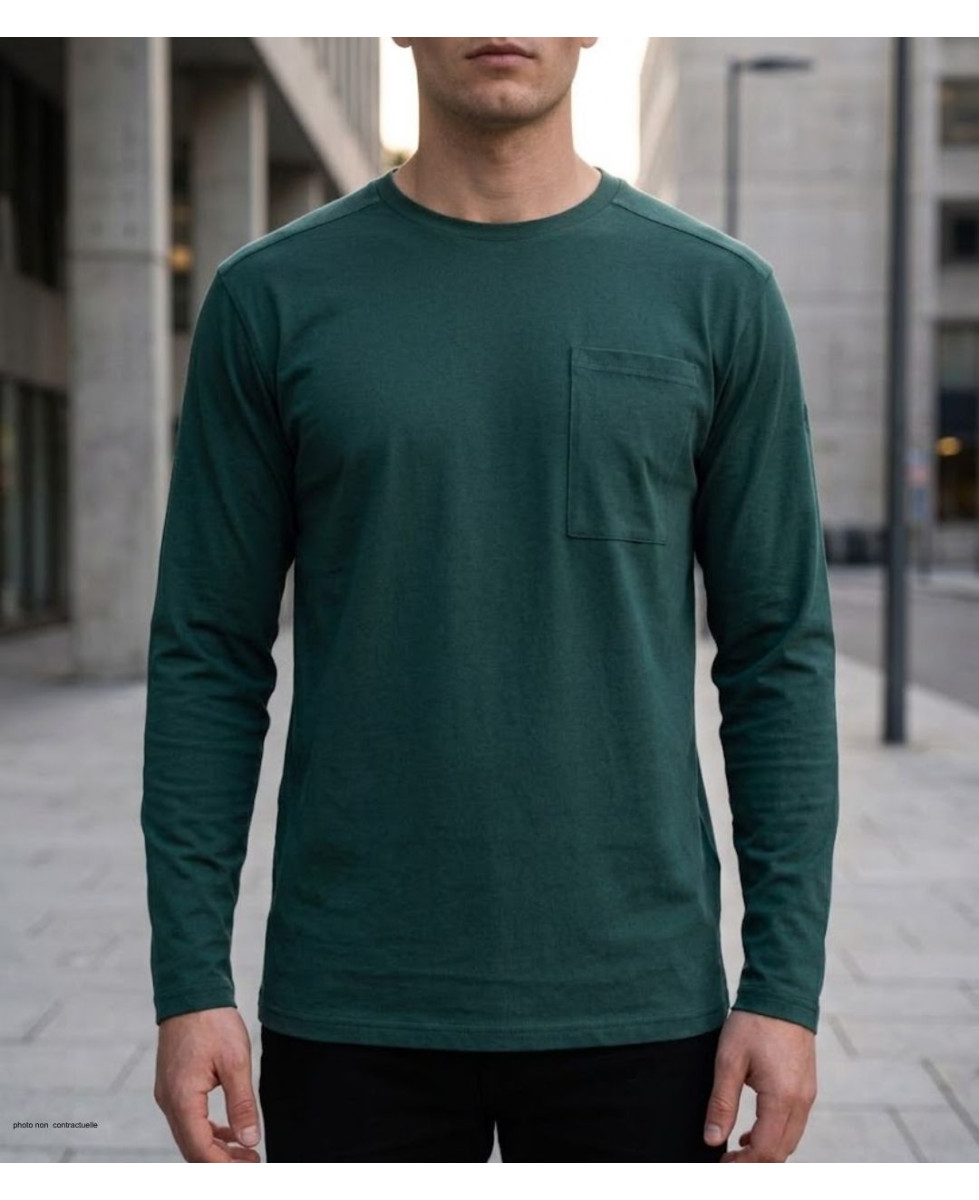 T-shirt manches longues homme vert foncé CHALLENGER modèle CORSAIRE2 avec poche poitrine