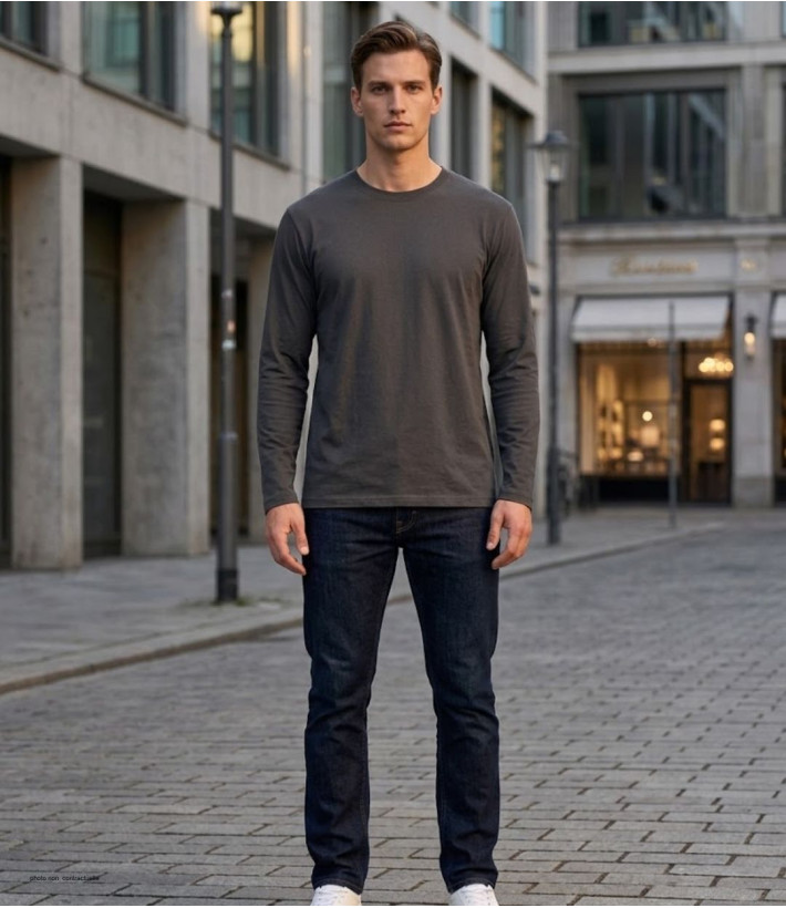 Tee-shirt Manches Longues Homme Acrylique Gris Anthracite