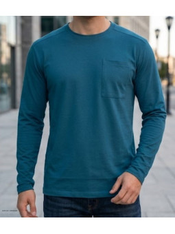 T-shirt manches longues homme bleu CHALLENGER modèle CORSAIRE1 avec poche poitrine