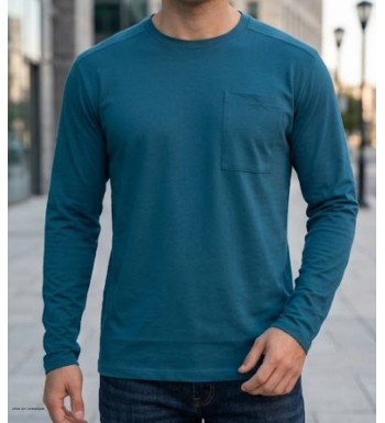T-shirt manches longues homme bleu CHALLENGER modèle CORSAIRE1 avec poche poitrine