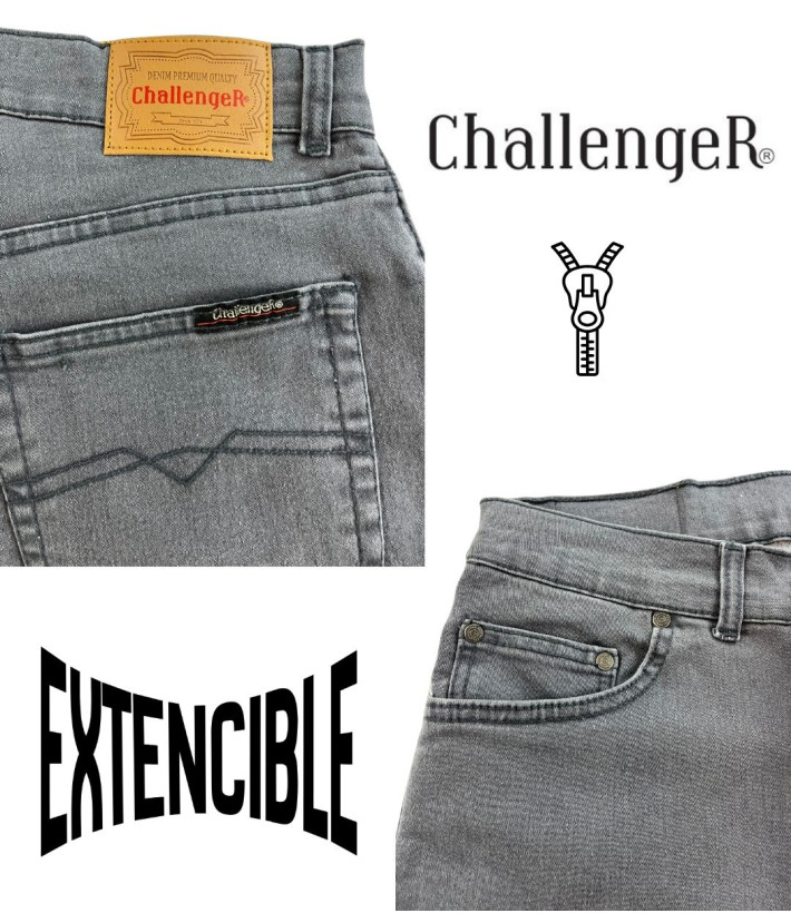 Challenger M759 — Jean 5 poches extensible gris confortable