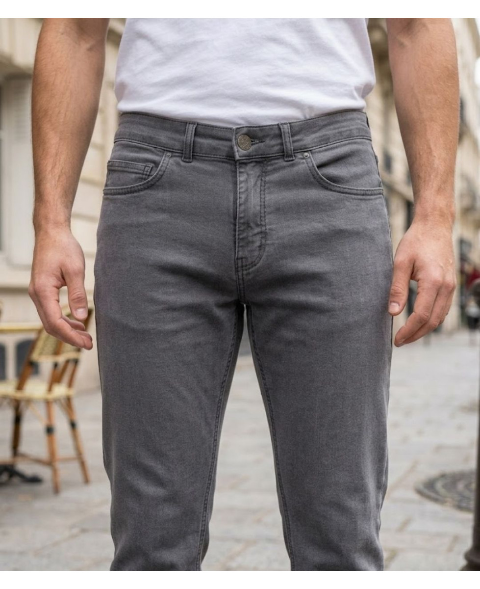 Challenger M759 — Jean 5 poches extensible gris confortable