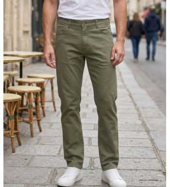 Jean 5 poches homme vert kaki terre en coton stretch Challenger M759 coupe droite