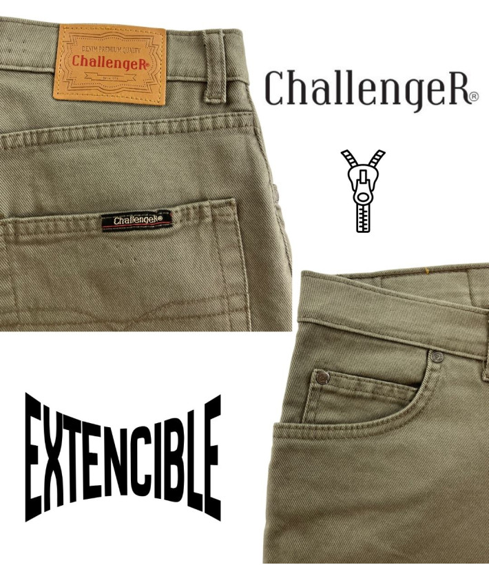 Challenger M759 — Jean 5 poches extensible kaki terre stretch
