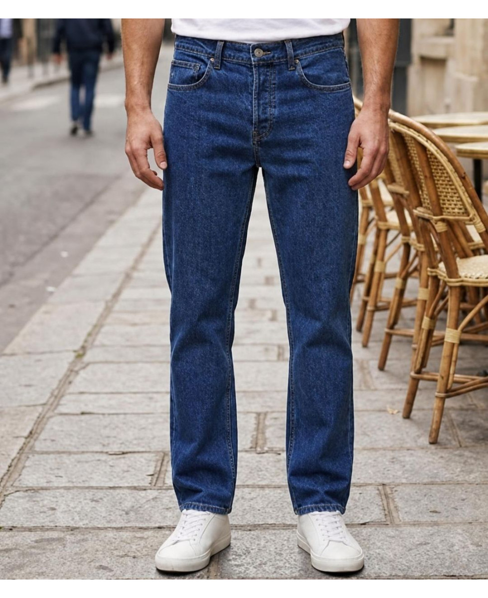 Jean 5 poches homme bleu denim stone en coton stretch Challenger M759 coupe droite