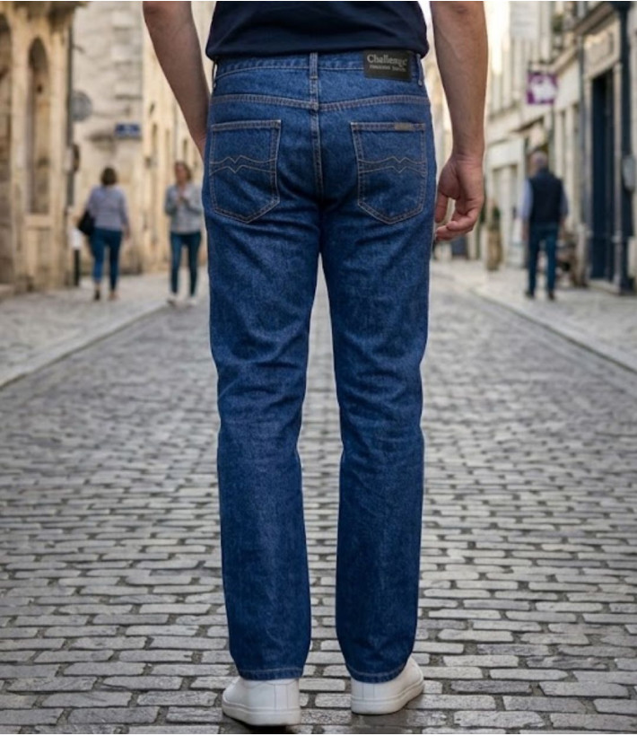 Challenger FALCONE1 — Jean 5 poches bleu stone 100% coton solide