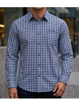 Chemise manches longues à carreaux bleu 100% coton CHALLENGER TRATTORIA1