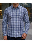 Chemise manches longues à carreaux bleu 100% coton CHALLENGER TRATTORIA1