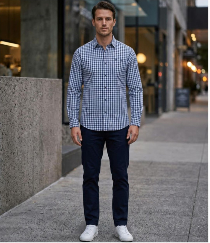CHALLENGER TRATTORIA1 — Chemise bleu 100% coton confort