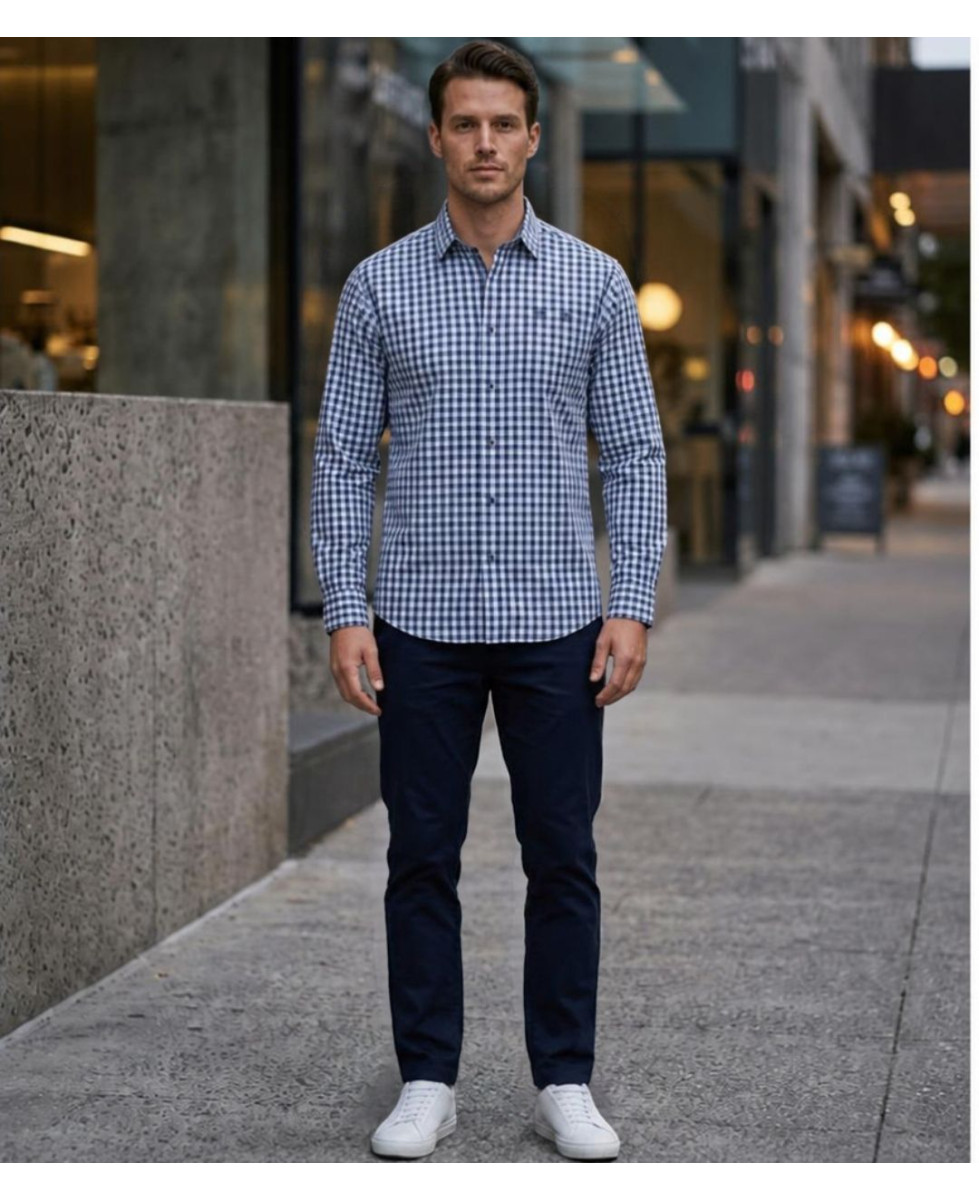 CHALLENGER TRATTORIA1 — Chemise bleu 100% coton confort