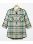 Chemisier liquette coton bleu/vert – Manches 3/4, boutons bois