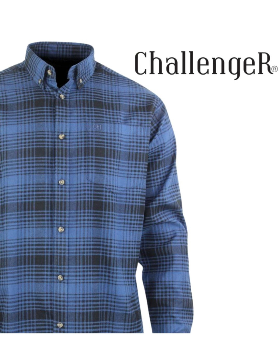 Challenger BACK — Chemise flanelle bleu pur coton