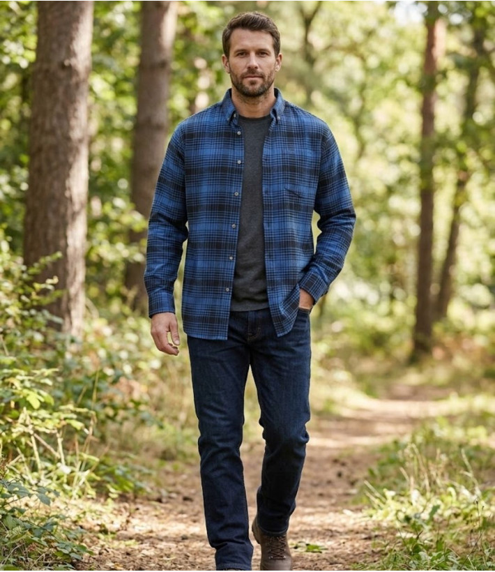 Challenger BACK — Chemise flanelle bleu pur coton